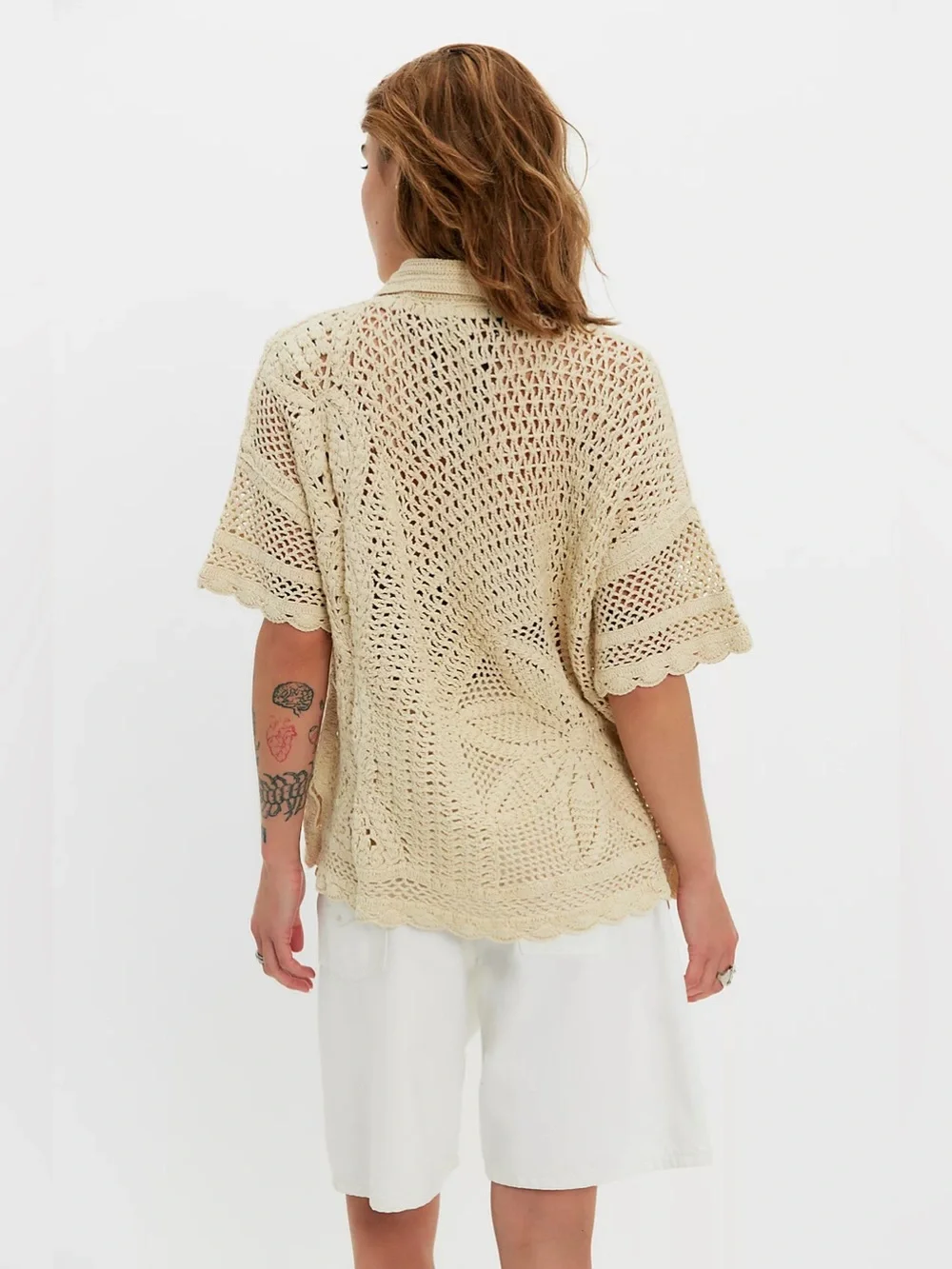 NWT Free People Dahlia Crochet Polo Shirt